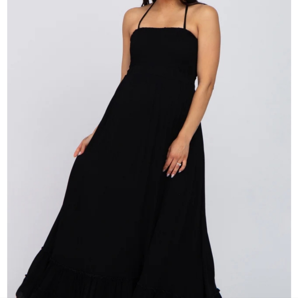 Black Halter Neck Cut Out Maxi Dress